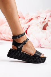 Sandale cu talpa groasa piele naturala neagra
