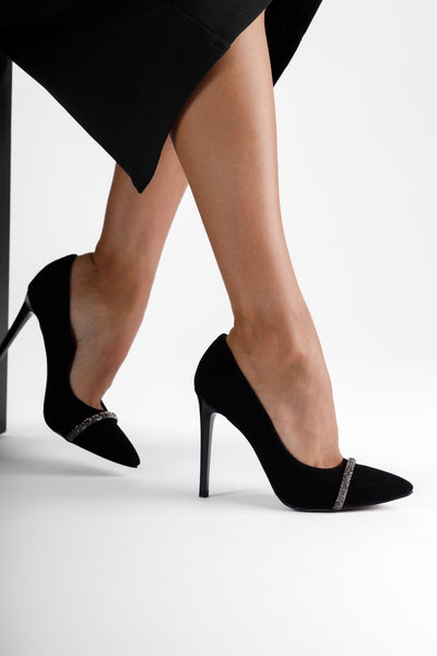 Pantofi dama cu toc stiletto piele intoarsa neagra