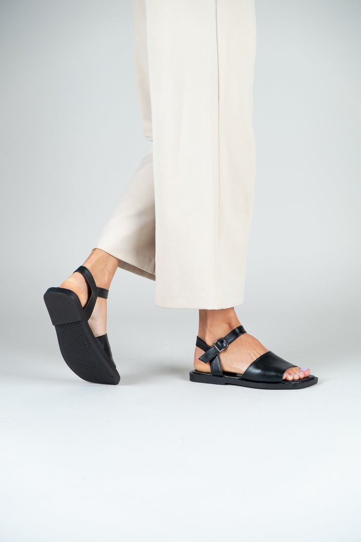 Sandale dama piele naturala neagra cu talpa joasa