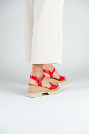 Sandale cu platforma piele naturala rosie