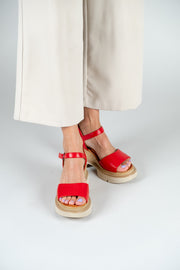 Sandale cu platforma piele naturala rosie