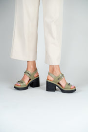 Sandale cu toc gros si platforma piele naturala verde