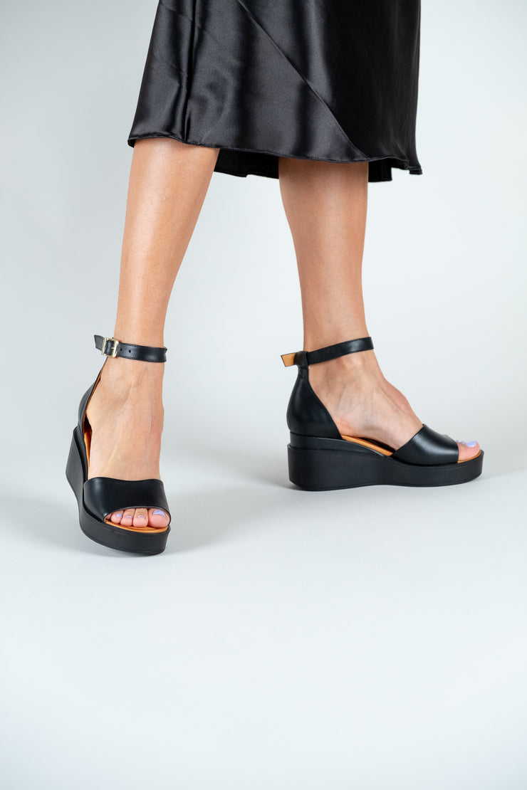 Sandale cu platforma piele naturala neagra