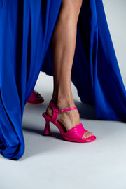 Sandale dama cu toc piele naturala roz