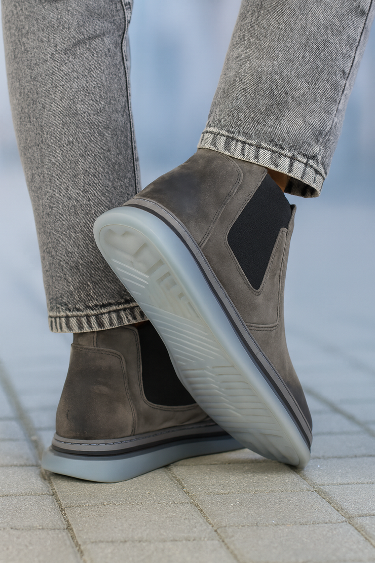 Ghete Casual Barbati din Piele Intoarsa Gri - ZENO