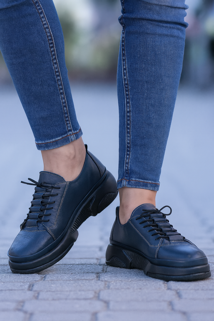 Pantofi Sport Dama din Piele Bleumarin - AZIZ