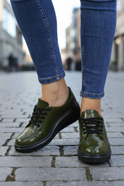 Pantofi Casual Dama din Piele Verde Lac - OLA