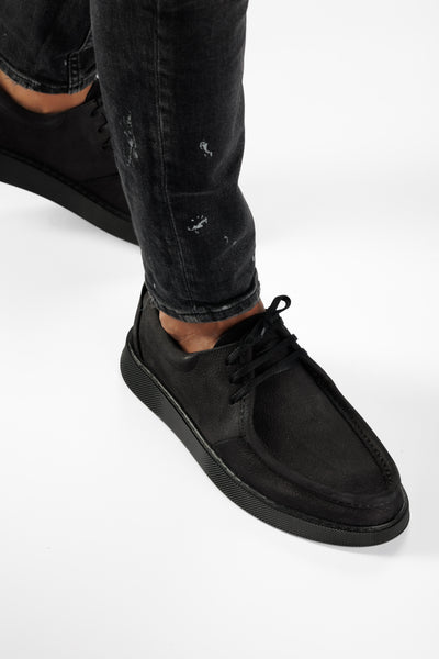 Pantofi casual barbati piele nabuc neagra