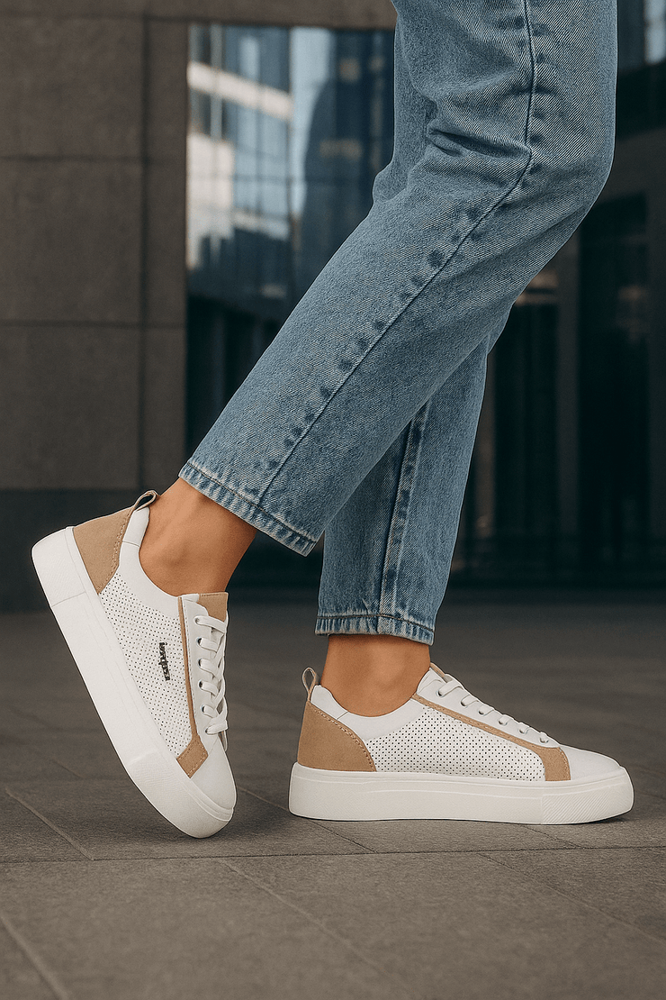 Adidasi Dama din Piele Alb cu Bej - SakiPantofi sport damaBigiottos Shoes