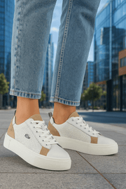 Adidasi Dama din Piele Alb cu Bej - SakiPantofi sport damaBigiottos Shoes