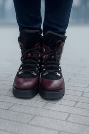 Bocanci Dama din Piele Bordo cu Negru - ADDEGhete damaBigiottos Shoes