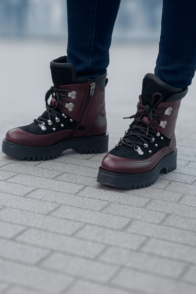 Bocanci Dama din Piele Bordo cu Negru - ADDEGhete damaBigiottos Shoes