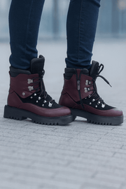 Bocanci Dama din Piele Bordo cu Negru - ADDEGhete damaBigiottos Shoes