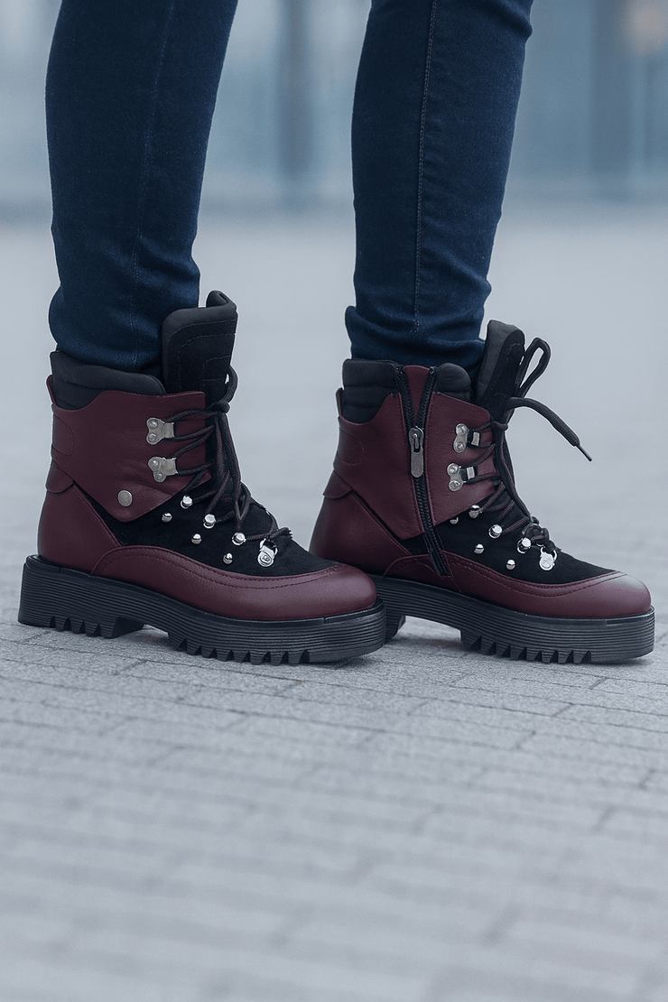 Bocanci Dama din Piele Bordo cu Negru - ADDEGhete damaBigiottos Shoes