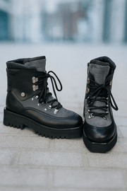 Bocanci Dama din Piele Gri cu Negru - ADDAGhete damaBigiottos Shoes