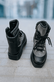 Bocanci Dama din Piele Gri cu Negru - ADDAGhete damaBigiottos Shoes