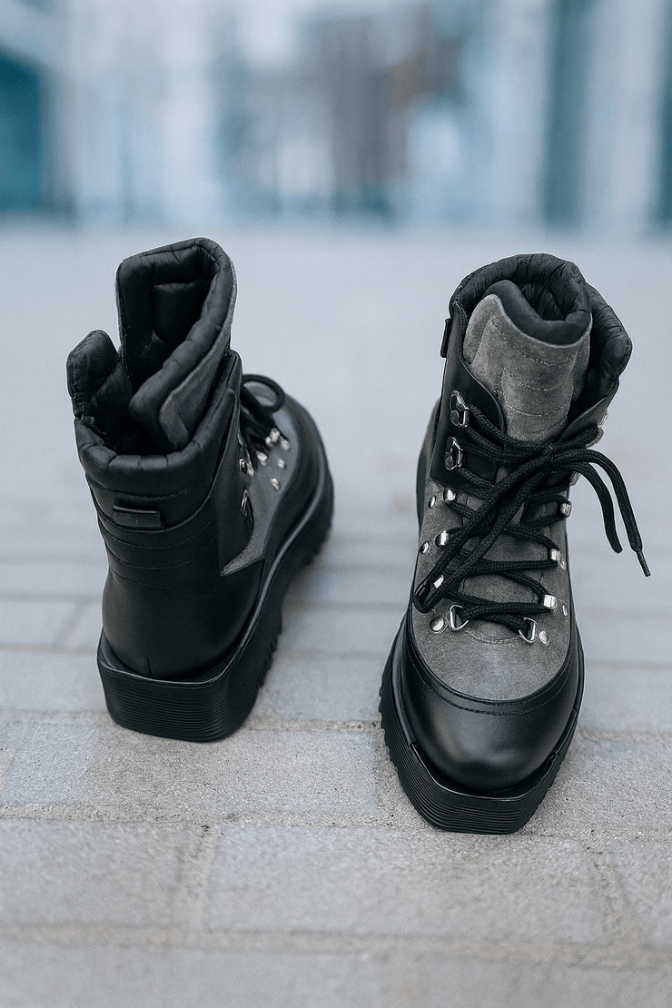 Bocanci Dama din Piele Gri cu Negru - ADDAGhete damaBigiottos Shoes