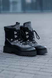 Bocanci Dama din Piele Gri cu Negru - ADDAGhete damaBigiottos Shoes