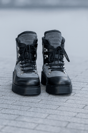 Bocanci Dama din Piele Gri cu Negru - ADDAGhete damaBigiottos Shoes