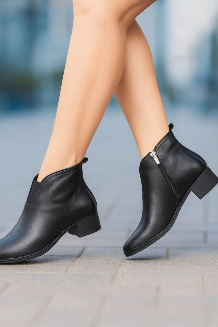 Botine Casual din Piele Box Negre cu Fermoar - OVEGhete damaBigiottos Shoes