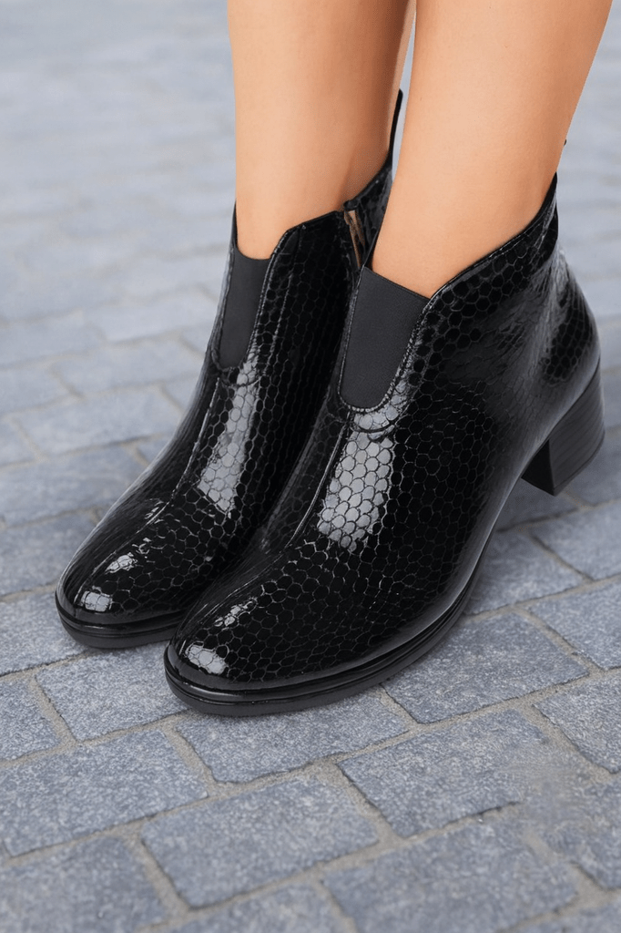 Botine Casual din Piele Croco Negre cu Fermoar - OVEGhete damaBigiottos Shoes