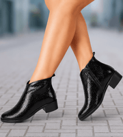 Botine Casual din Piele Croco Negre cu Fermoar - OVEGhete damaBigiottos Shoes