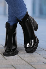Botine cu Toc din Piele Lac Negre cu Accesoriu - ARYTAGhete damaBigiottos Shoes