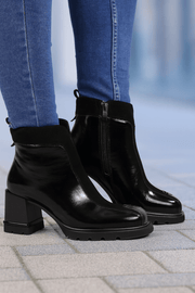 Botine cu Toc din Piele Lac Negre cu Accesoriu - ARYTAGhete damaBigiottos Shoes