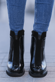 Botine cu Toc din Piele Lac Negre cu Accesoriu - ARYTAGhete damaBigiottos Shoes