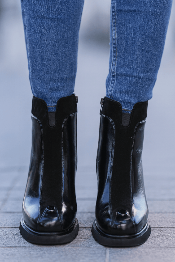 Botine cu Toc din Piele Lac Negre cu Accesoriu - ARYTAGhete damaBigiottos Shoes