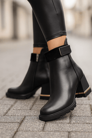 Botine cu Toc din Piele Negre cu Accesoriu - KONAGhete damaBigiottos Shoes