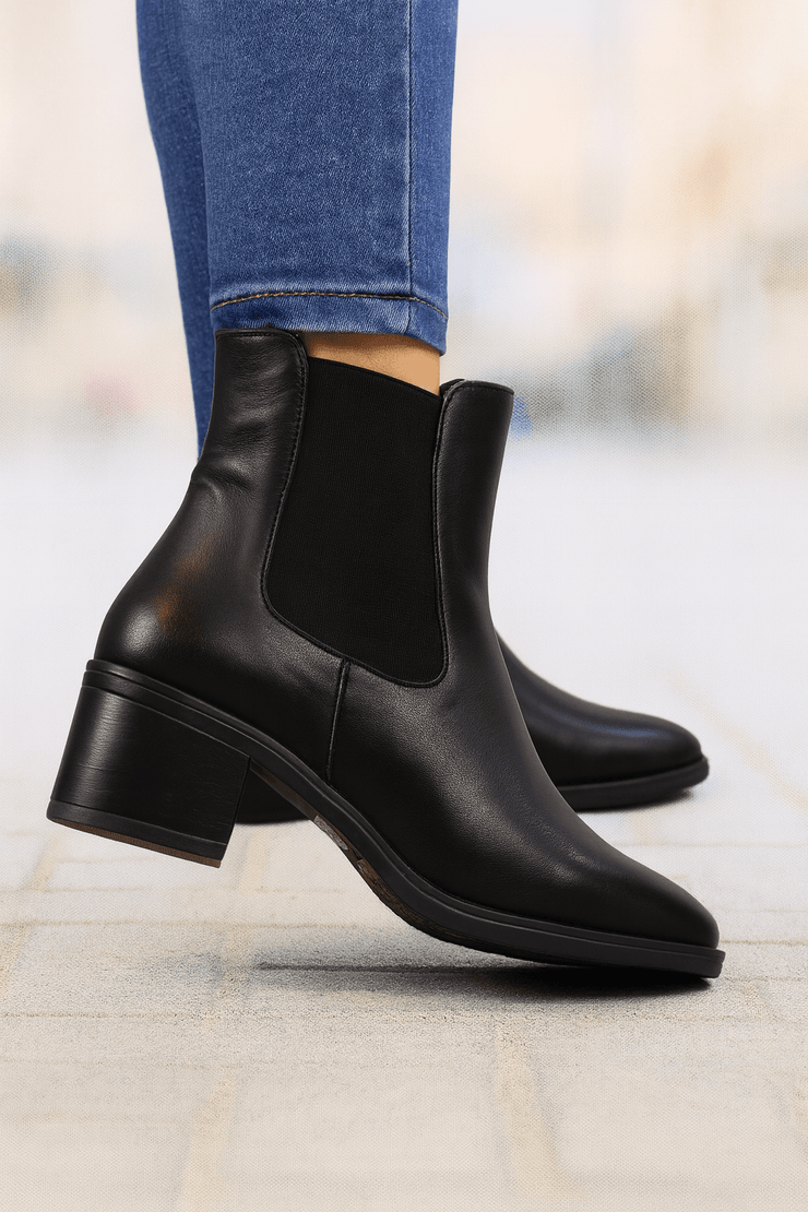 Botine Dama din Piele Negre cu Elastic - OROGhete damaBigiottos Shoes