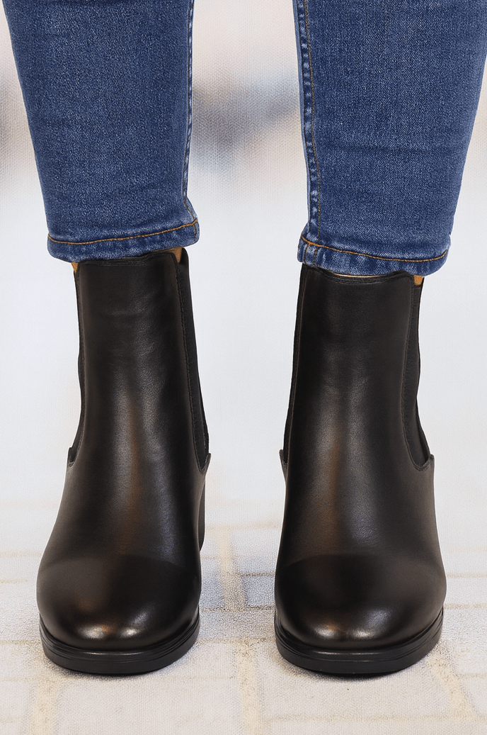 Botine Dama din Piele Negre cu Elastic - OROGhete damaBigiottos Shoes