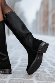 Cizme din Piele Intoarsa Neagra si Strech - NYZCizme damaBigiottos Shoes