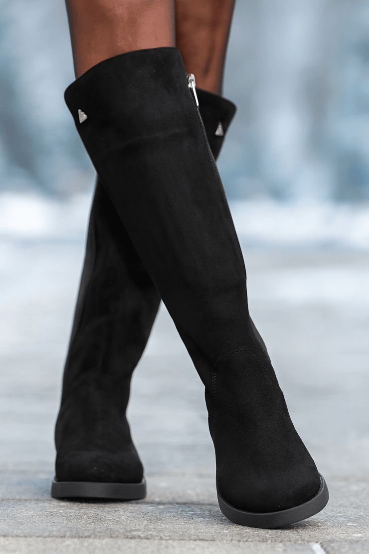 Cizme din Piele Intoarsa Neagra si Strech - NYZCizme damaBigiottos Shoes