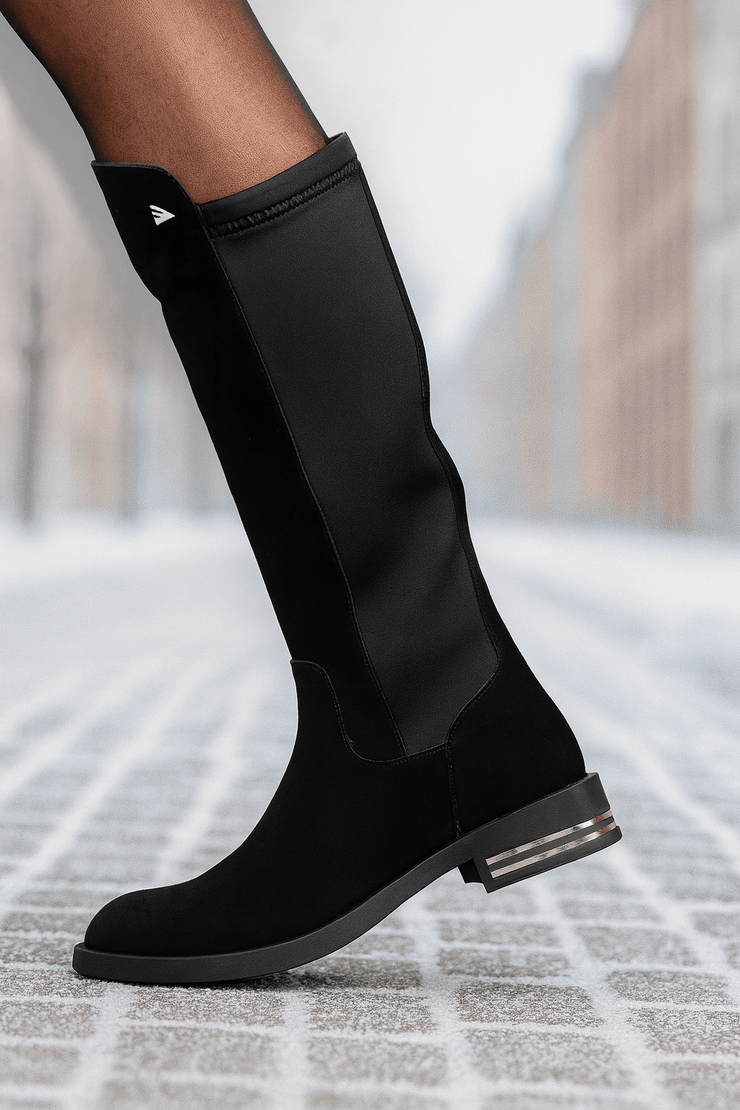 Cizme din Piele Intoarsa Neagra si Strech - NYZCizme damaBigiottos Shoes