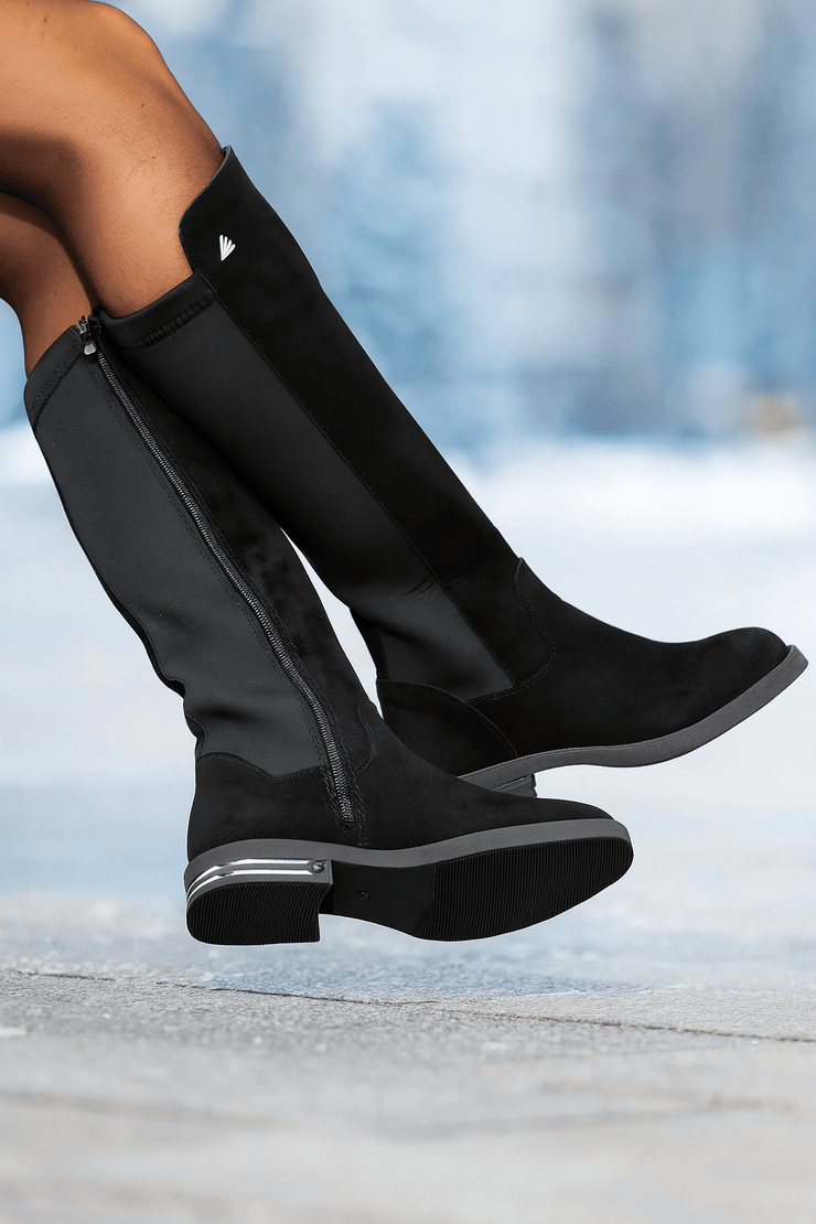 Cizme din Piele Intoarsa Neagra si Strech - NYZCizme damaBigiottos Shoes