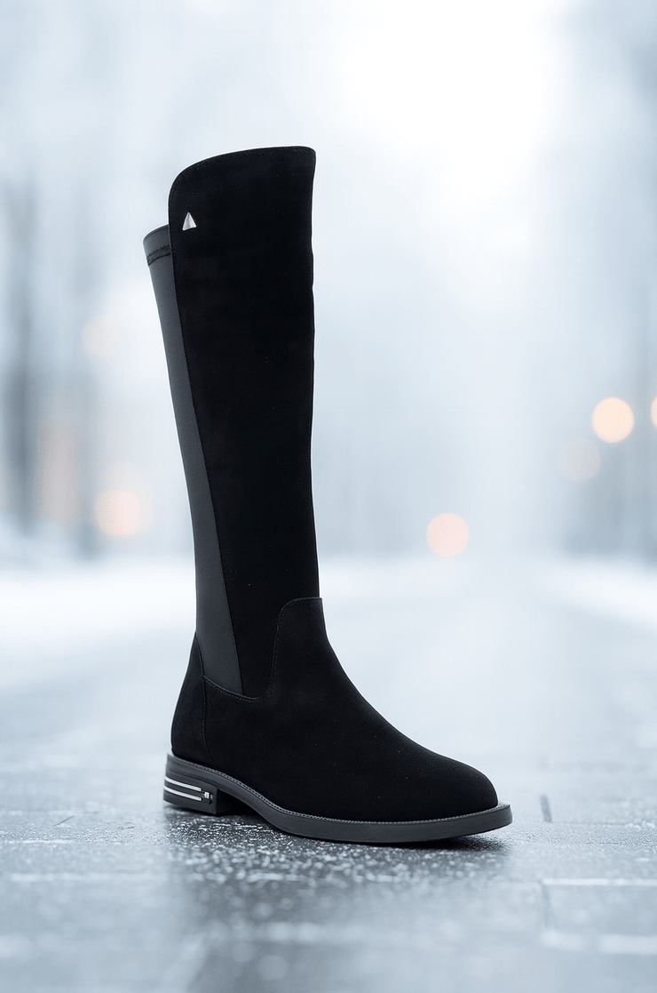 Cizme din Piele Intoarsa Neagra si Strech - NYZGhete damaBigiottos Shoes