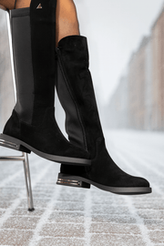 Cizme din Piele Intoarsa Neagra si Strech - NYZCizme damaBigiottos Shoes