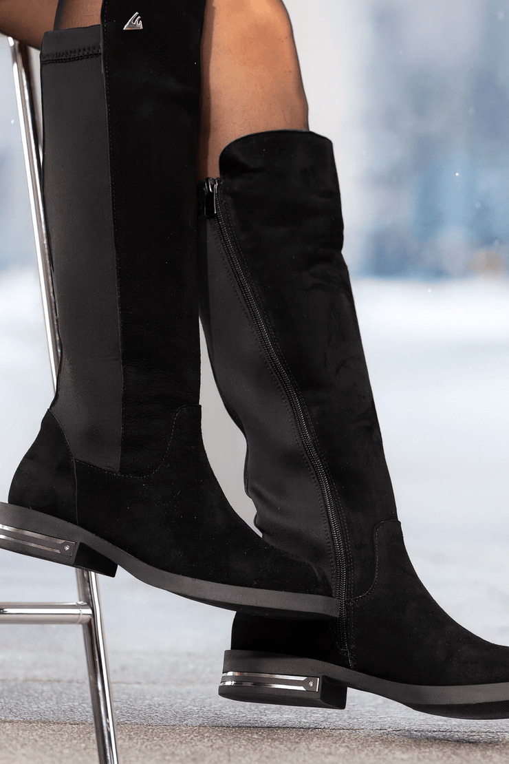 Cizme din Piele Intoarsa Neagra si Strech - NYZCizme damaBigiottos Shoes