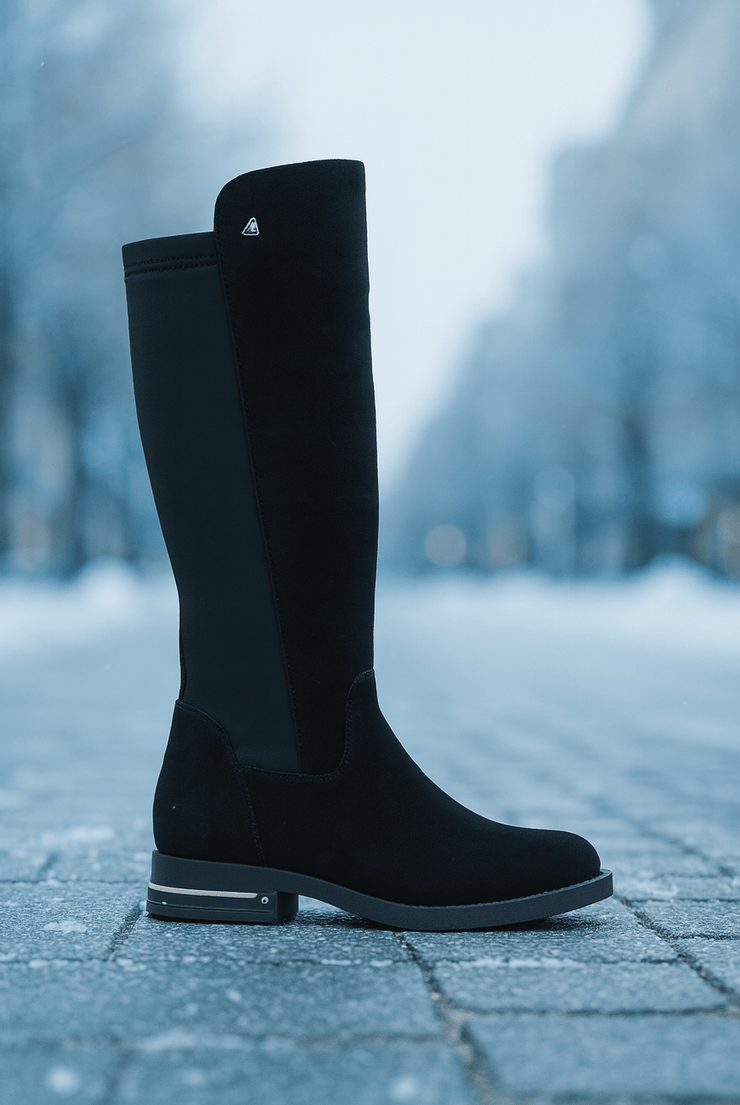 Cizme din Piele Intoarsa Neagra si Strech - NYZGhete damaBigiottos Shoes