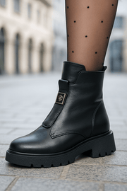 Gheata Casual Dama din Piele Negru cu Accesoriu - VELAGhete damaBigiottos Shoes