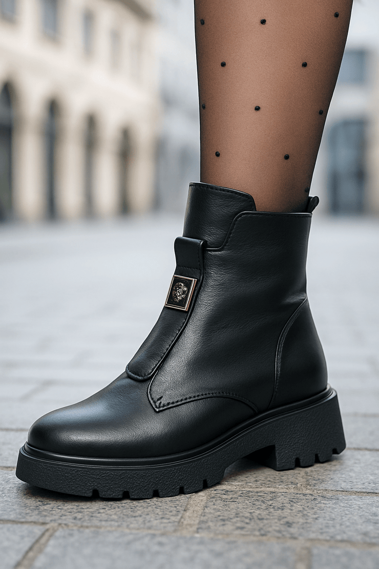 Gheata Casual Dama din Piele Negru cu Accesoriu - VELAGhete damaBigiottos Shoes