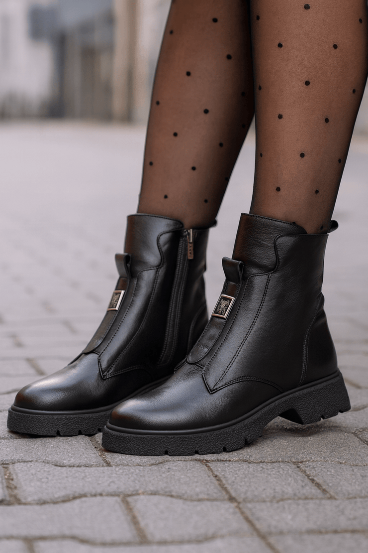 Gheata Casual Dama din Piele Negru cu Accesoriu - VELAGhete damaBigiottos Shoes