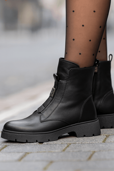 Gheata Casual Dama din Piele Negru cu Accesoriu - VELAGhete damaBigiottos Shoes