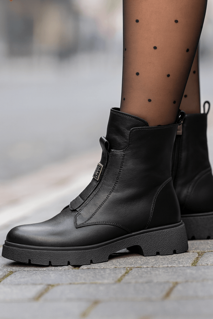 Gheata Casual Dama din Piele Negru cu Accesoriu - VELAGhete damaBigiottos Shoes