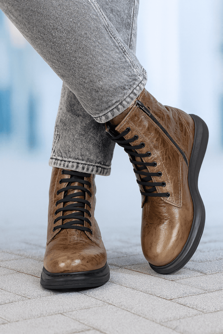 Ghete Casual Barbati din Piele cu Fermoar Maro - GABRIGhete BarbatiBigiottos Shoes