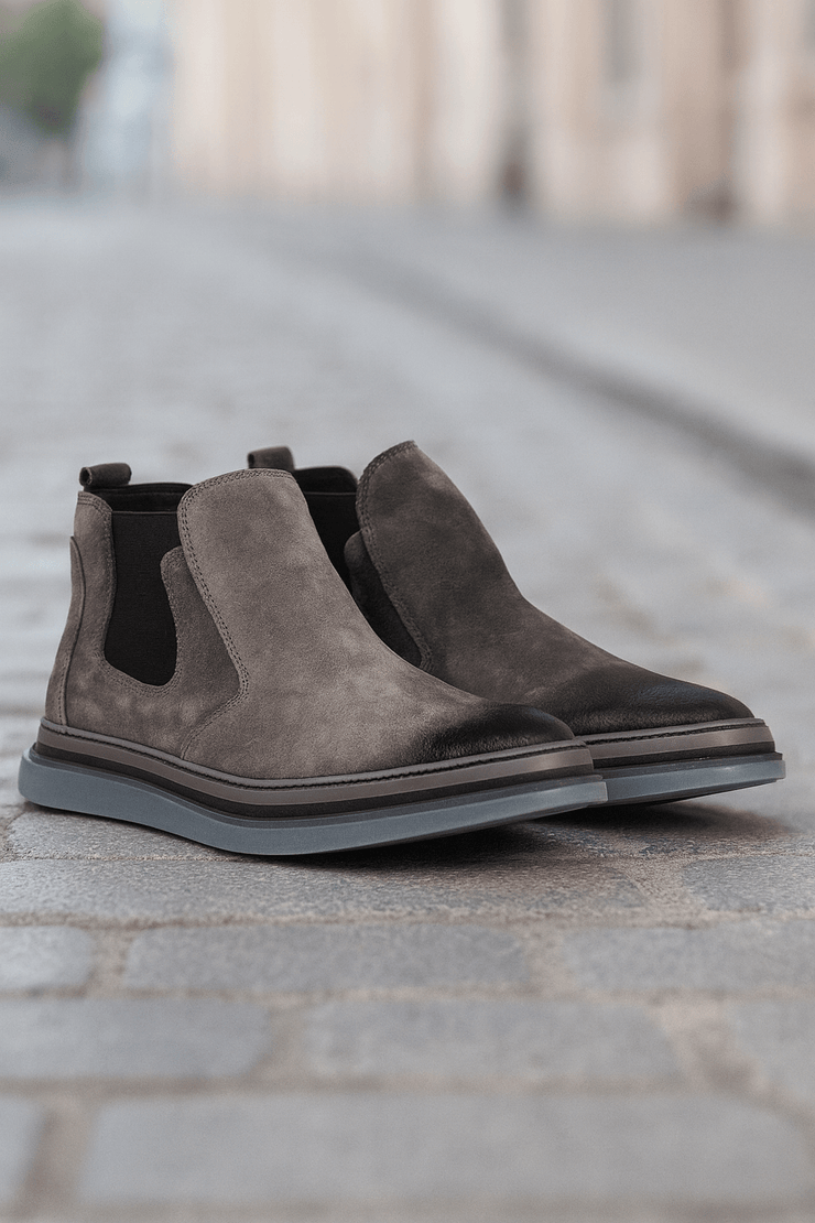 Ghete Casual Barbati din Piele Intoarsa Gri - ZENOGhete barbatiBigiottos Shoes