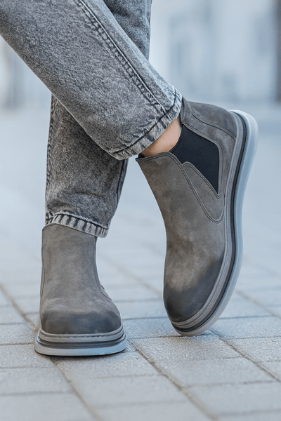 Ghete Casual Barbati din Piele Intoarsa Gri - ZENOGhete barbatiBigiottos Shoes