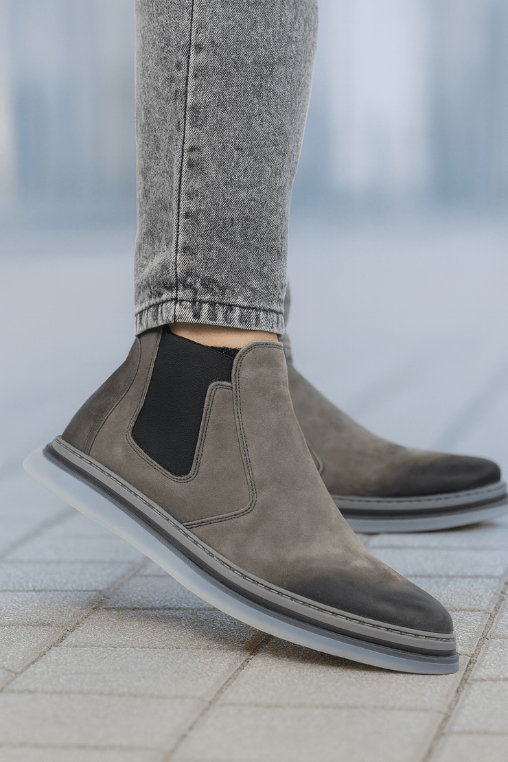 Ghete Casual Barbati din Piele Intoarsa Gri - ZENOGhete barbatiBigiottos Shoes